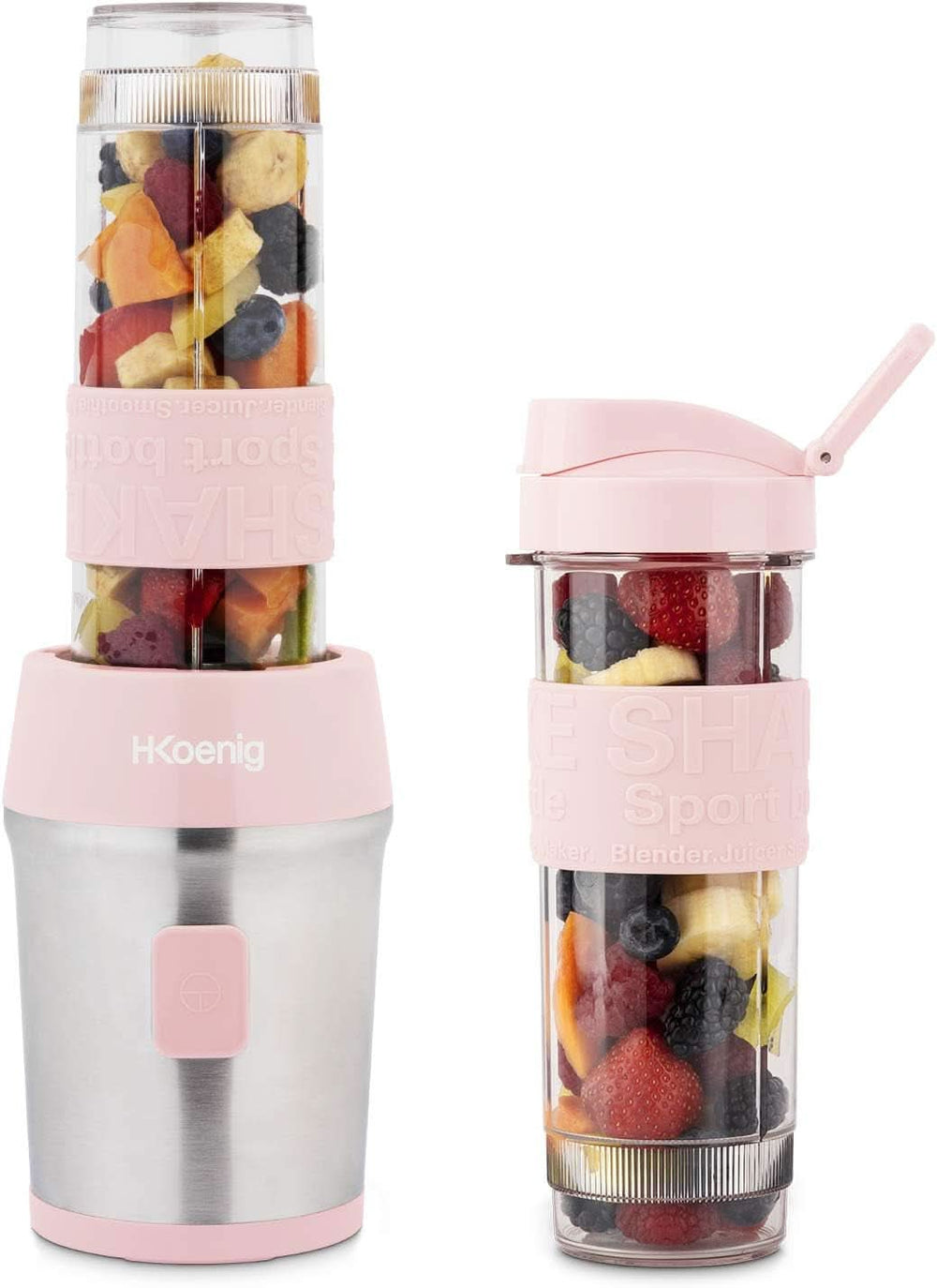 H.Koenig Smoothie Maker SMOO9 - Mini Robot Mixeur - Mini Blender - 300 Watt - 570 Ml - Edelstahl - 2 Kunststoffflaschen - Sans BPA, Wheat Kitchen Naty Shop Pastelrosa