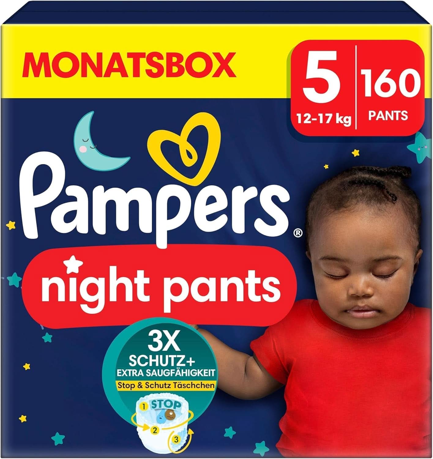 Pampers Night Nappies Pants, pantalonii pentru scutece oferă protecție suplimentară pentru întreaga noapte Mama si Copilul Naty Shop 5 (160 bucati) Nou