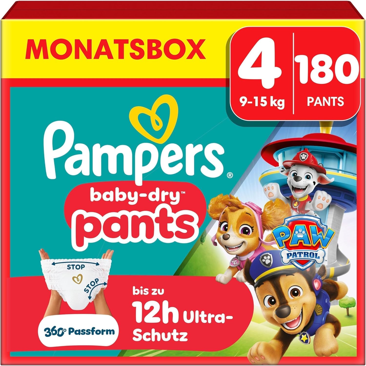 Pampers Baby Dry Pants Diaper Patrol Puppy Edition, taille 5, 160 couches, 11 kg - 17 kg, réglage 360° avec système d'arrêt et de protection