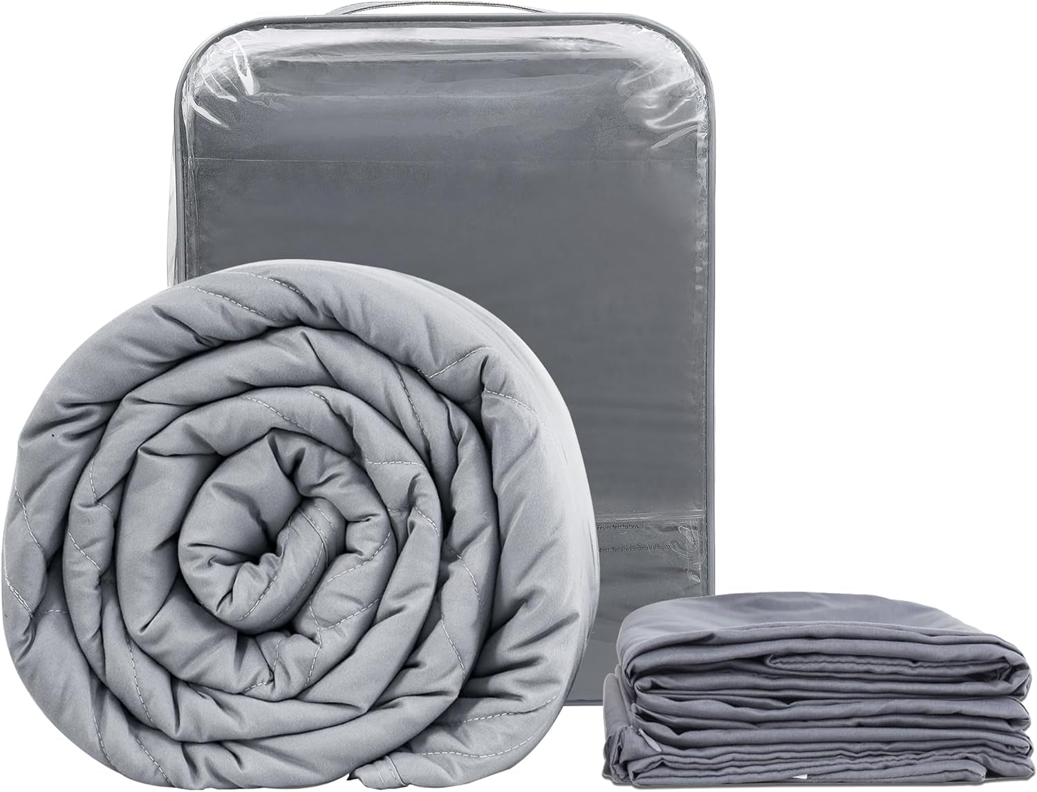 Winthome Couverture lestée avec housse de couette 150 x 205 cm 10,4 kg, couverture lestée confortable, couverture thérapeutique anti-stress, couverture lourde pour un sommeil plus profond et une meilleure récupération, couverture lourde pour adultes (gris) Besuche den Winthome-Store Gray 140 x 205 cm-8,6 kg