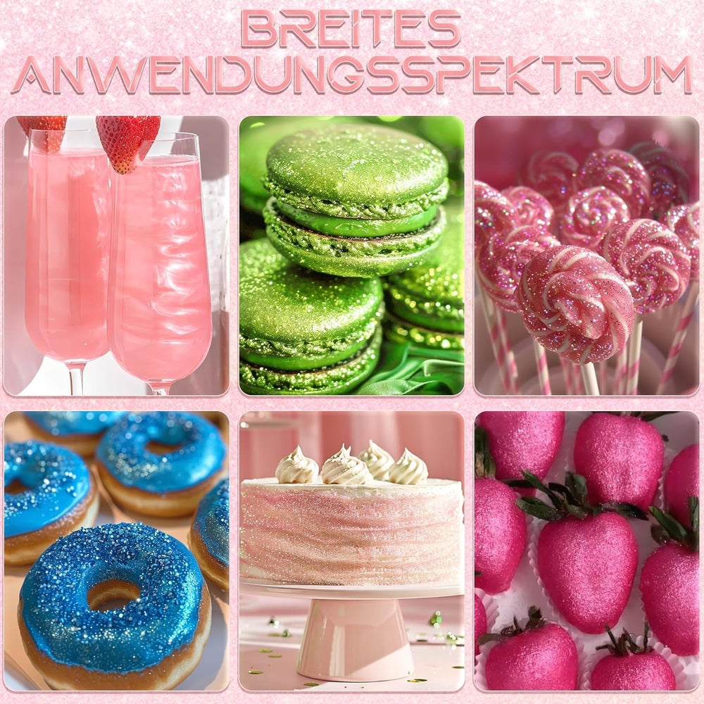 Essbarer Glitzer Für Getränke - Lebensmittelfarbe Pulver, Schimmerndes Glitzerpulver, Lebensmittel Glitzerpuder Für Schokolade, Kuchen, Fondant, Drinks - 8G (Frucht Grün) Naty Shop