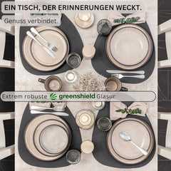 SÄNGER Louxor | Service de table en grès, 18 pièces, service d'assiettes pour 6 personnes, service de table (6 assiettes plates, 6 bols à céréales, 6 assiettes à dessert), vaisselle marron-beige résistante aux rayures | LA COLLECTION VALEUR