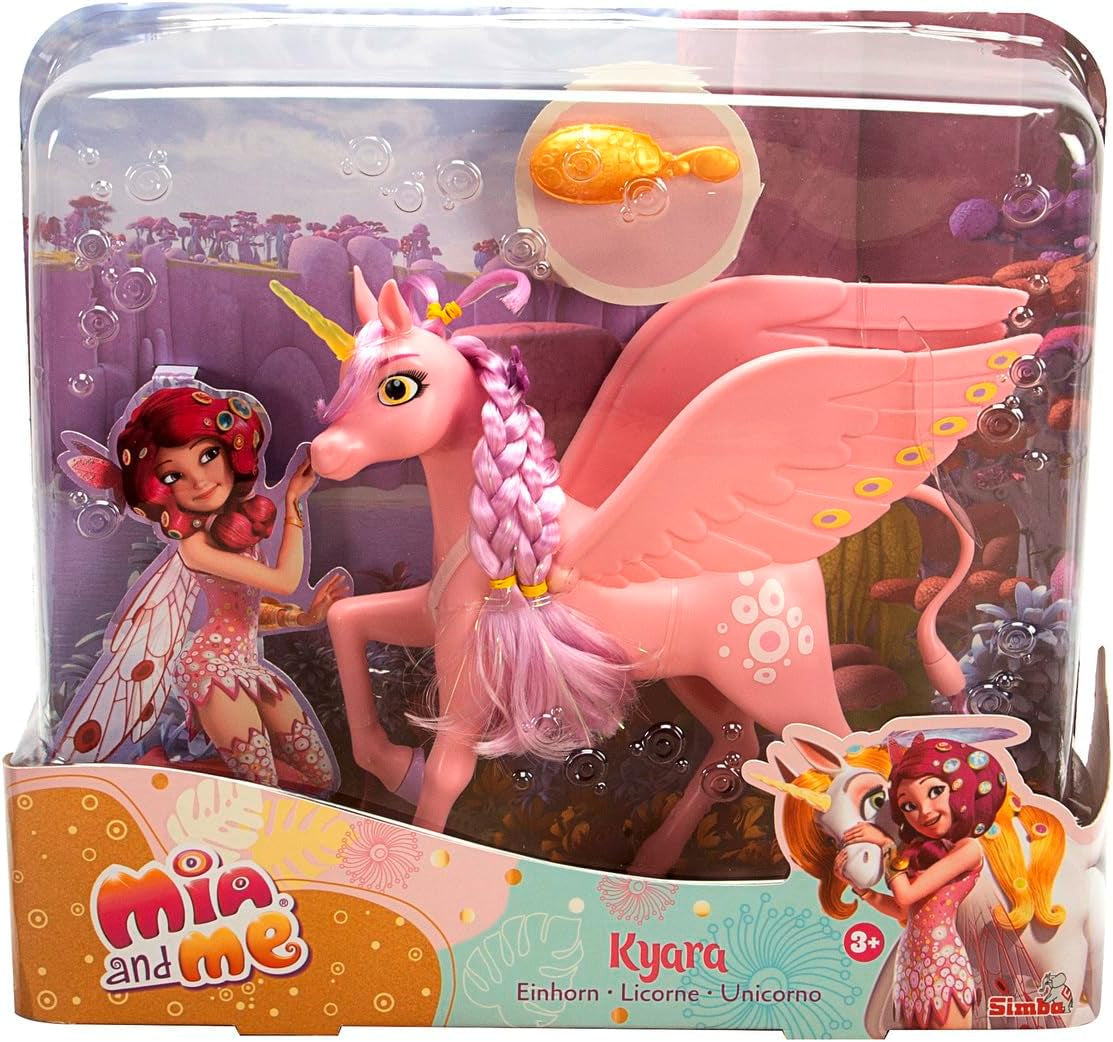 Simba 109480092 - Mia and Me Einhorn Kyara, mit beweglichen Flügeln, Haarclips und Bürste zum Frisieren, 20cm, ab 3 Jahren Rosa
