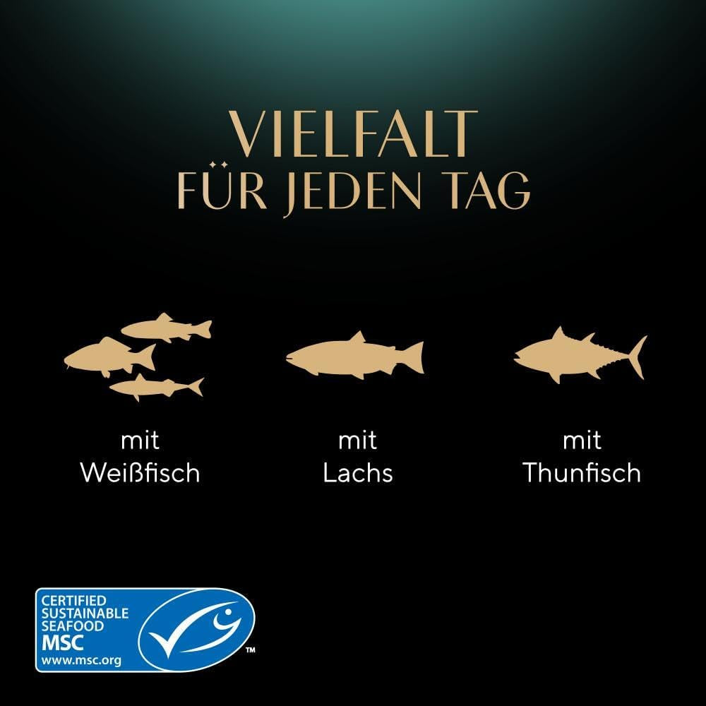 Sheba Portion Pouches Nourriture humide pour chats, Multipack Fresh & Fine en gelée avec thon et saumon MSC, 6x6x50g - Repas sains pour chats avec gelée