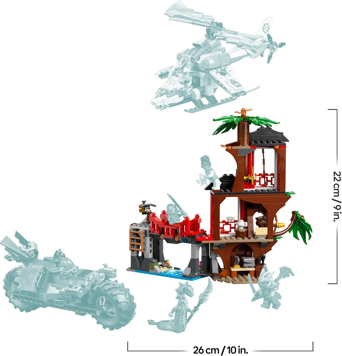 LEGO NINJAGO Showdown am Baumhaus mit dem Ninja-Bike - Action Spielzeug mit Motorrad, Hubschrauber, 6 Minifiguren und Schwertern - Geschenk für Jungen ab 7 Jahren und Fans - 71857