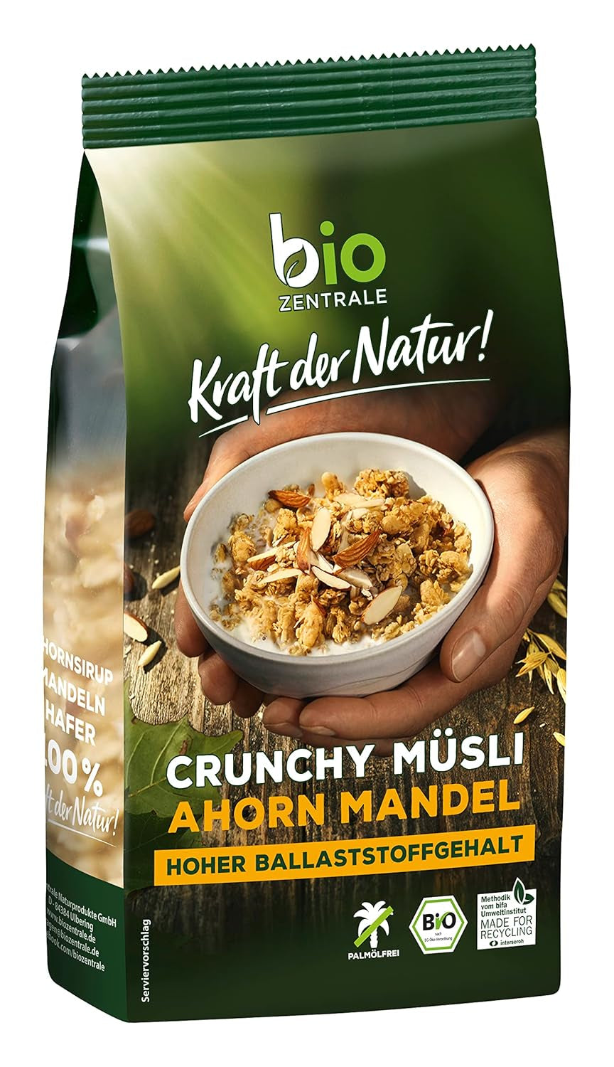 Muesli croustillant aux baies Biozentrale | 375 g de Muesli bio | Idéal pour le petit-déjeuner et votre tasse de muesli à emporter | Une alternative aux barres de muesli
