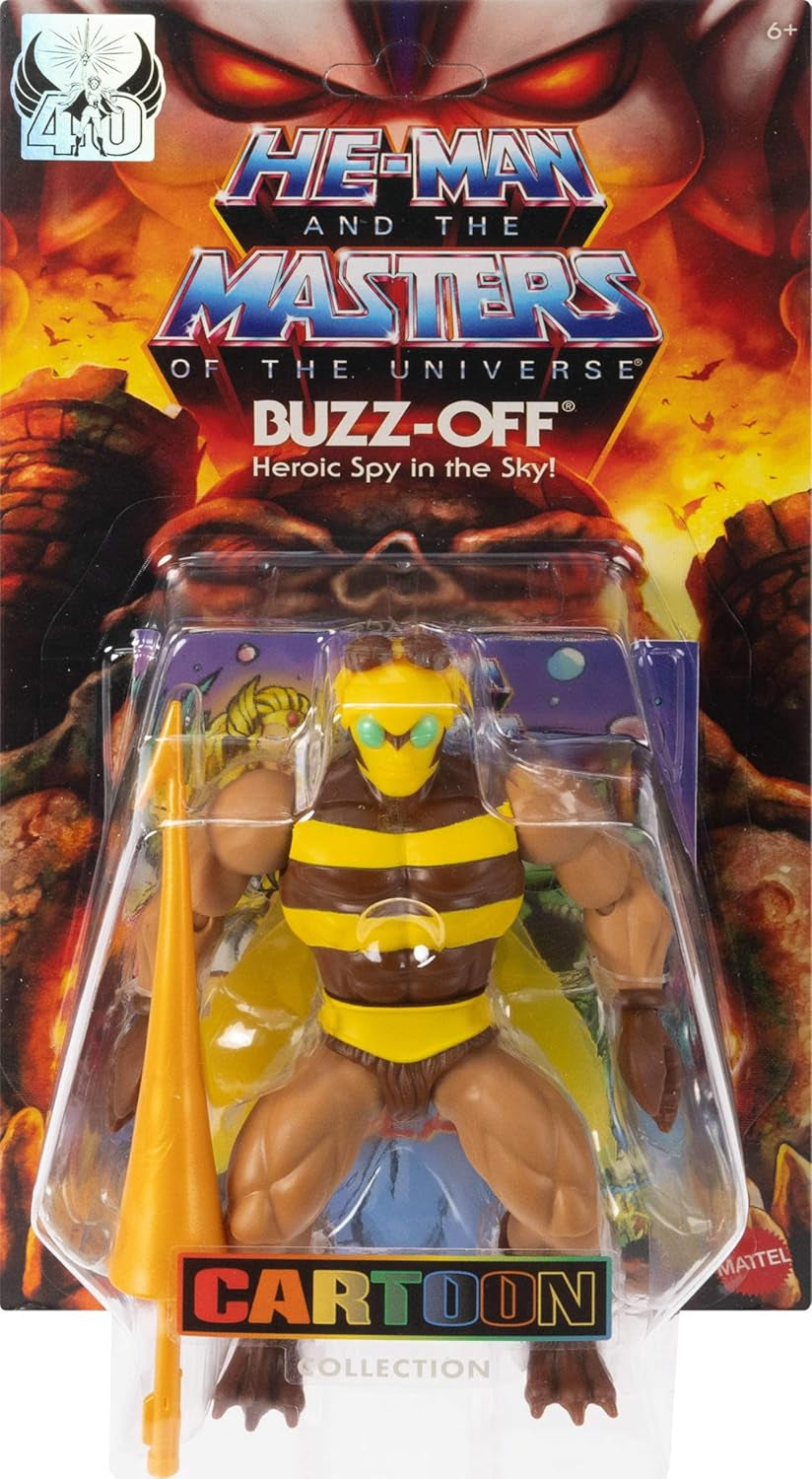 Figurine d'action Masters of the Universe Origins Buzz-Off de la collection de dessins animés, environ 14 cm de haut, de la télévision des années 1980, Bee Leader avec des ailes et des lunettes avec Javelin, JBM88 Figurines Naty Shop