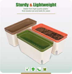 Pots de fleurs à arrosage automatique, lot de 3, pots de fleurs rectangulaires de 27 cm, pots à herbes, boîtes de rebord de fenêtre avec réservoir d'eau, pots de fleurs modernes en plastique pour intérieur et extérieur, jardin, bureau