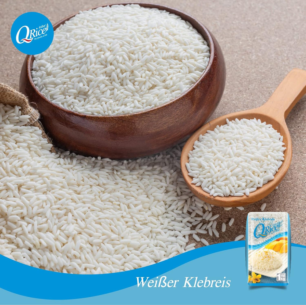 Q RIZ | Weißer Klebreis Langkorn en Thaïlande | Aromatisch mit klebriger Textur | Idéal pour les currys, sushis, mochi ou riz au lait 1 x 1 kg