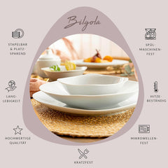 SANGER | Service de table Bilgola blanc, service de table en porcelaine 24 pièces pour 6 personnes, assiettes carrées, assiettes à dîner | LA COLLECTION PREMIUM