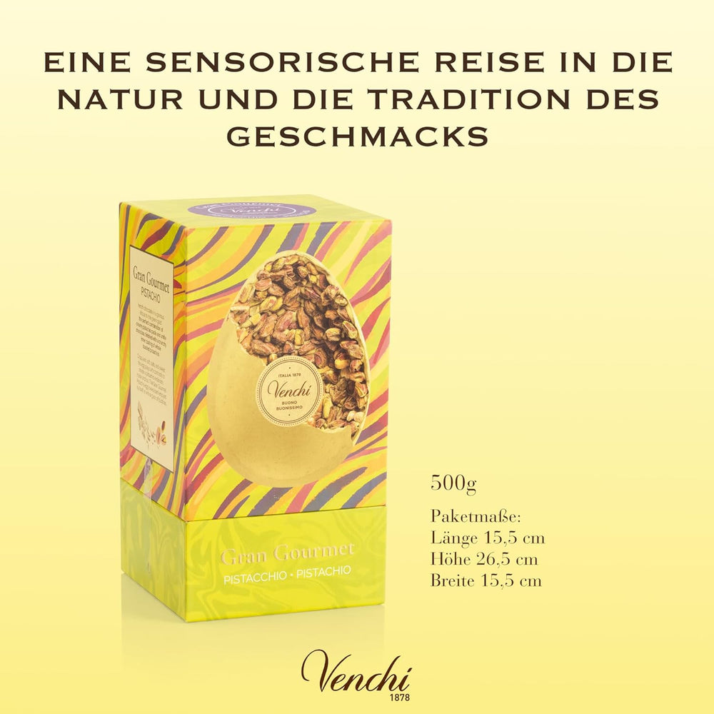 Venchi - Oeuf en chocolat, saveur pistache, à la pistache entière, avec surprise, sans gluten, 500g, collection Pâques, idée cadeau