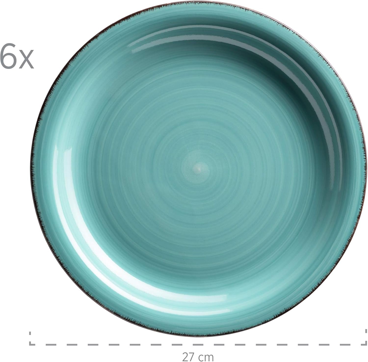 MÄSER Bel Tempo II Teller-Set for 6 Personen im modernen Vintage Look, 12-teiliges Tafelservice, handbemalt, Türkis, Steingut, 27 centimètres