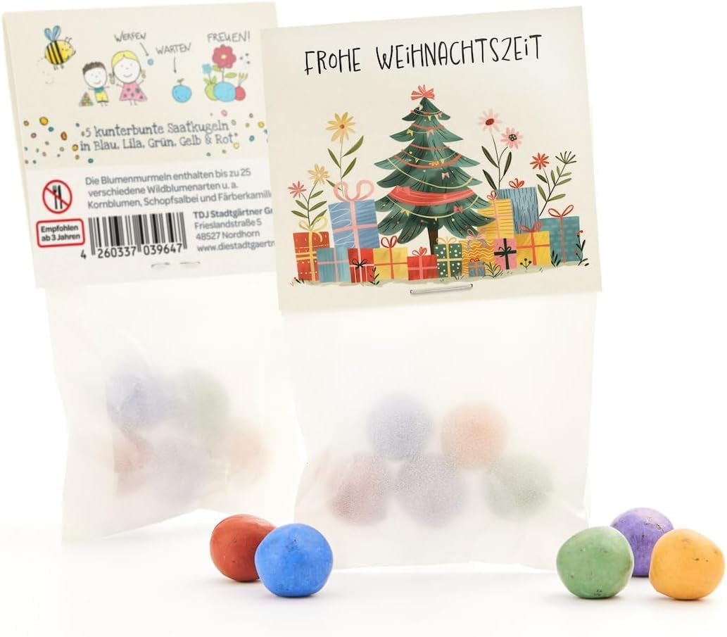 10 X Blumenmurmeln "Frohes Fest" | Kleines Geschenk & Nachhaltiges Mitgebsel Zu Weihnachten | Saatbomben Für Kollegen, Gäste & Kinder | Kleinigkeit Zum Advent, Adventskalender-Füllung Oder Nikolaus