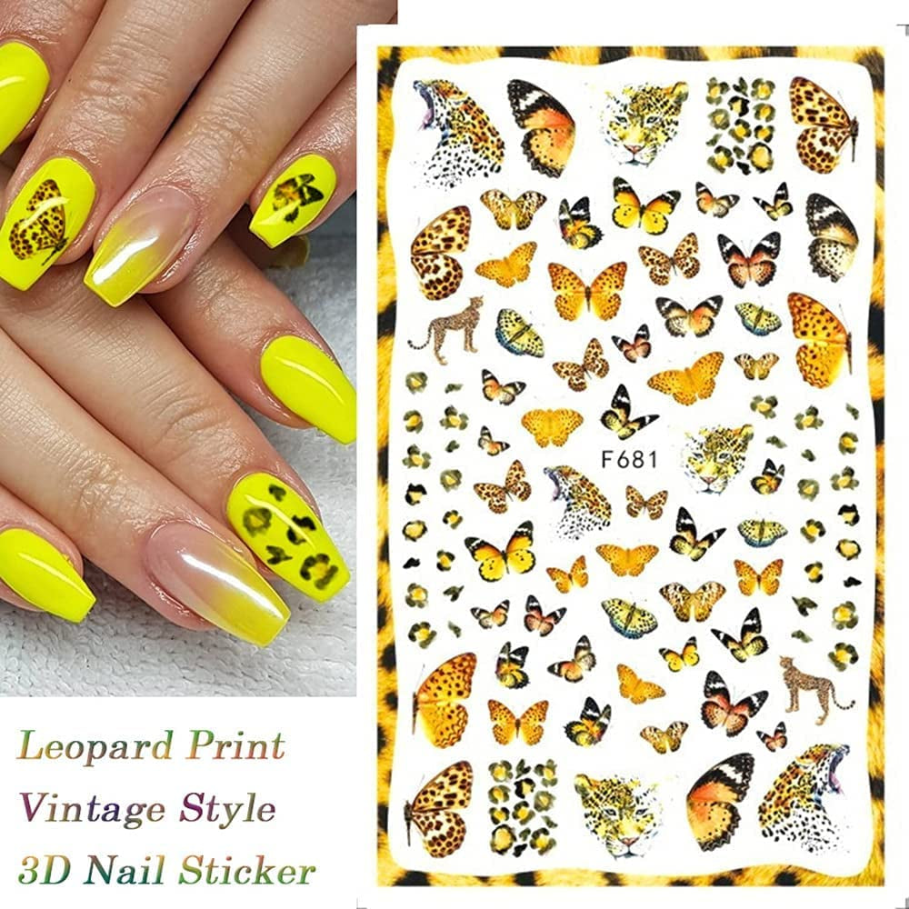 JMEOWIO Nagelsticker Schmetterling 8 Blätter Nagelaufkleber Selbstklebend Blau Schwarz Gold Schmetterling Nail Art Dekoration Nagel Design Zubehör