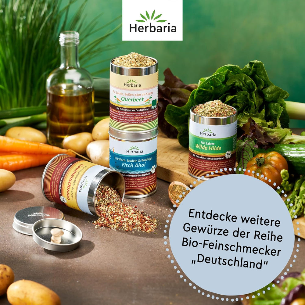 Herbaria Himmel auf Erden bio 100g M-Dose – Fertiges Bio-Gewürzsalz für Rind-, Kalb- und Schweinefleisch als Braten or Kurzgebratenes – in nachhaltiger Aromaschutz-Dose