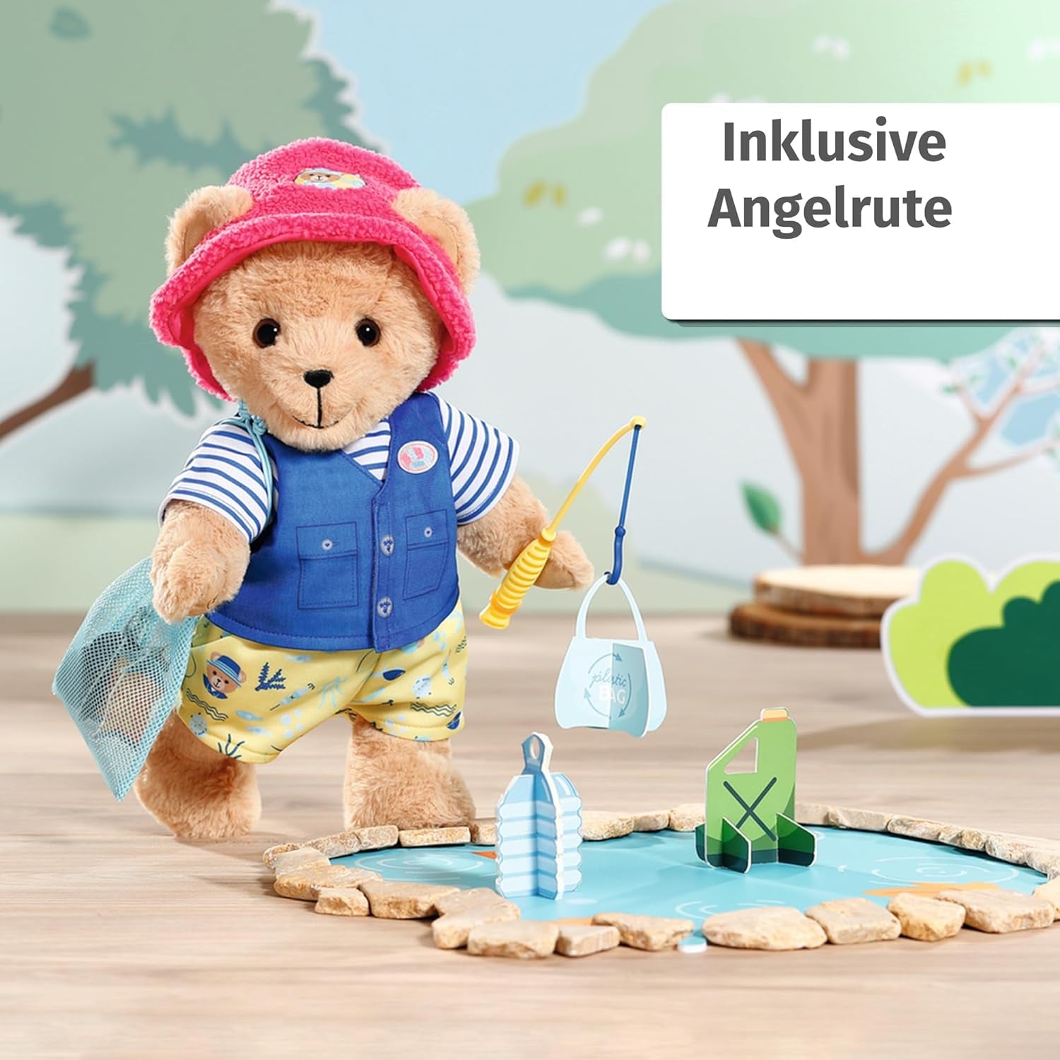 Costume de pêcheur Baby Born Teddy avec canne à pêche pour poupées de 43 cm et ours en peluche, 835982 Zapf Creation