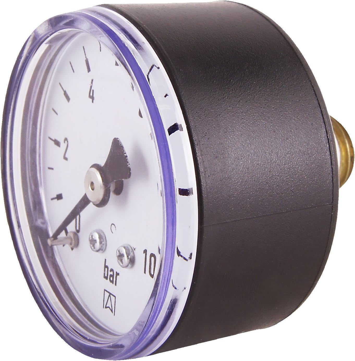 Manomètre à cornes avec port inférieur 1/4" - Noir - Convient aux filtres de lavage à contre-courant avec réducteur de pression - Plastique - Auto-obturant avec joint torique en PTFE / Manomètre / Air comprimé / Manomètre / DMMU14