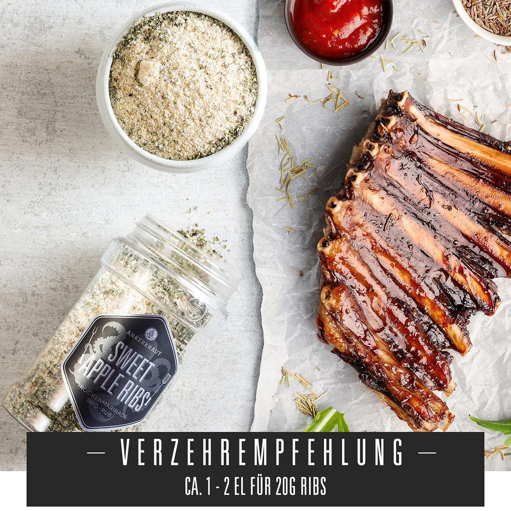 Ankerkraut Sweet Apple Ribs, fruchtige BBQ-Rub Gewürzmischung zum Grillen von Spare-Ribs and Schwein, 240g dans le plat