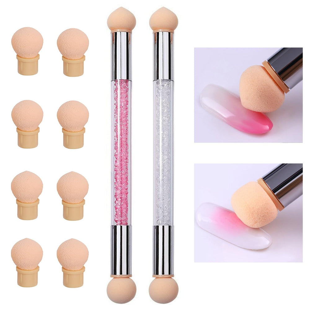 2 pièces Nail Art Rendering-Werkzeuge Doppelter Kopf, éponge pinceau applicateur Inkl 8 Ersatzköpfe, Nail Art Schwamm et Tupfpinsel (blanc, rose)