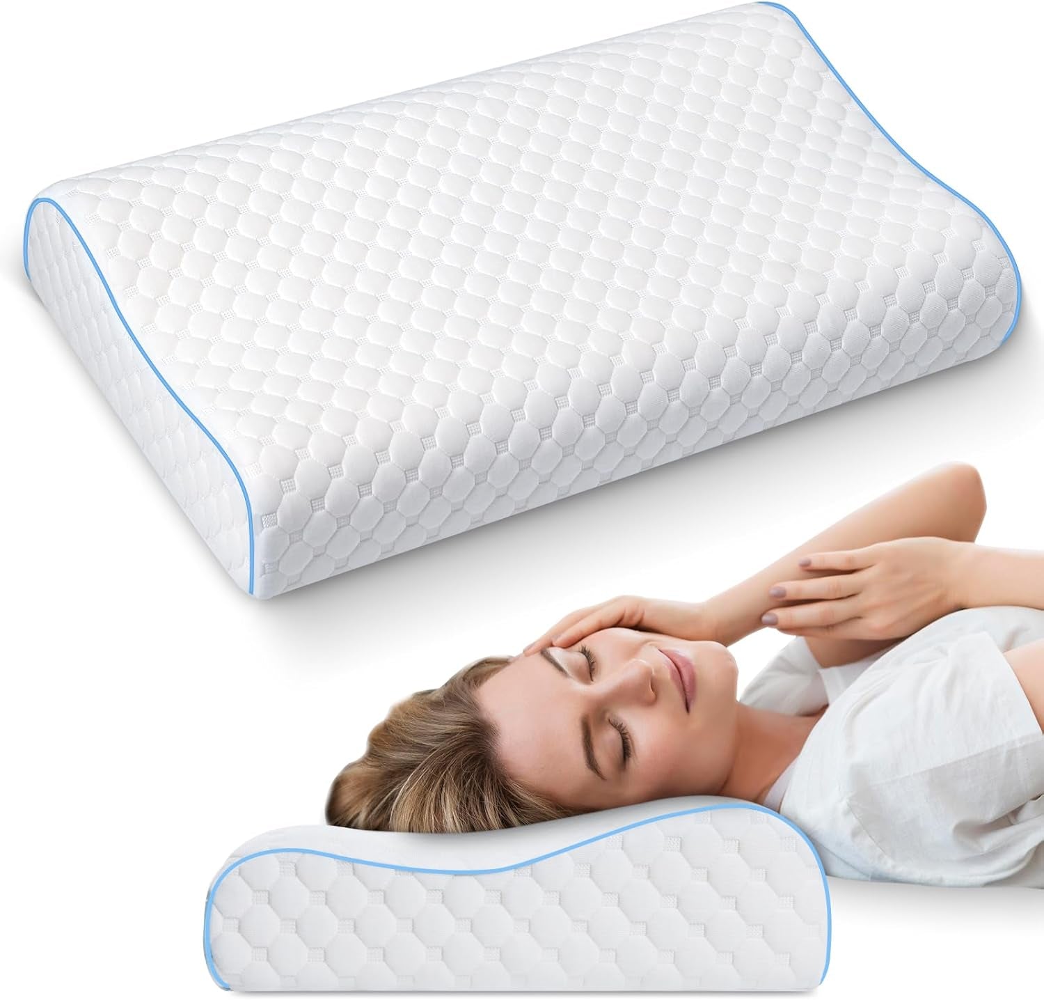 PHYSEN Oreiller orthopédique Oreiller Cervical, Oreiller de Soutien du Cou, Oreiller en Mousse à Mémoire de Forme, Oreiller Ergonomique pour Douleurs cervicales Oreiller de Couchage Oreiller Anti-ronflement pour côtés, Dos et Abdomen