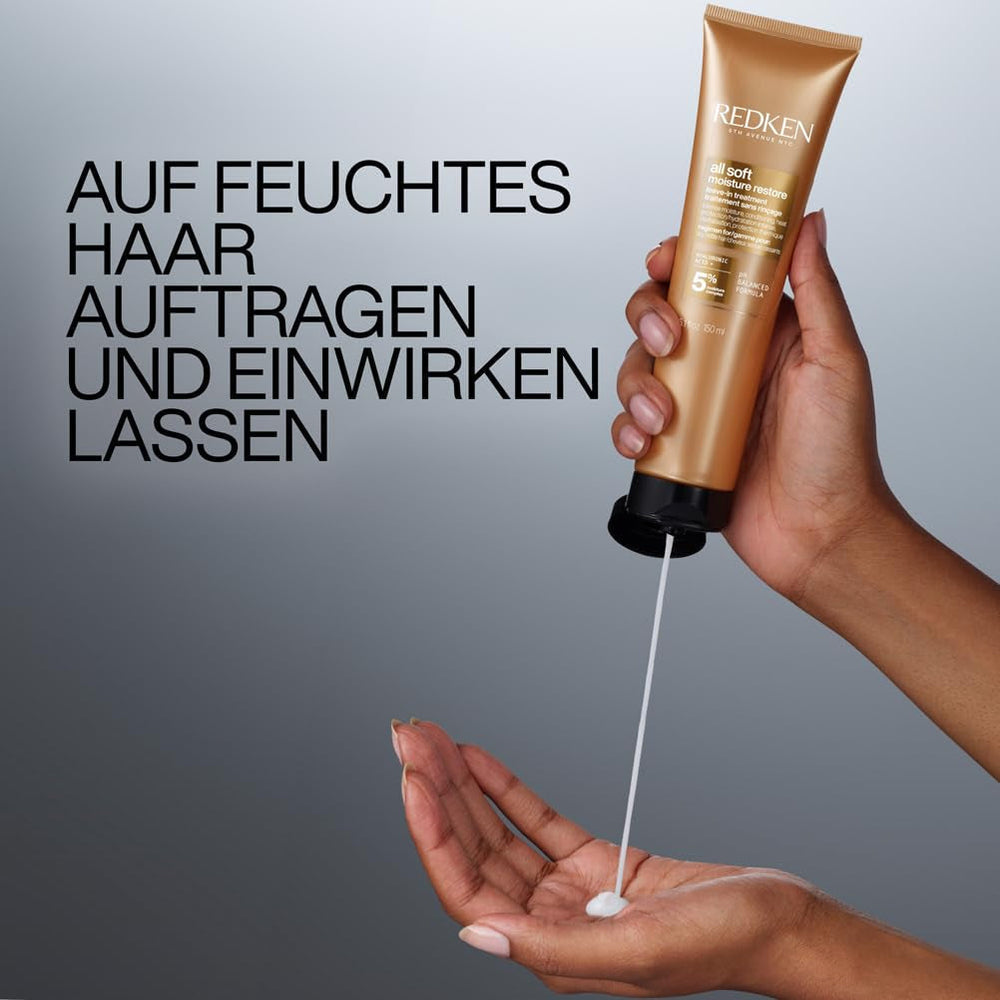 Redken Masque Capillaire à l'Acide Hyaluronique pour Cheveux Secs, Anti-Frisottis et Protection Contre la Chaleur jusqu'à 230°C, Masque sans Rinçage All Soft Moisture Restaurer, 1 x 150 ml Naty Shop Masque Capillaire