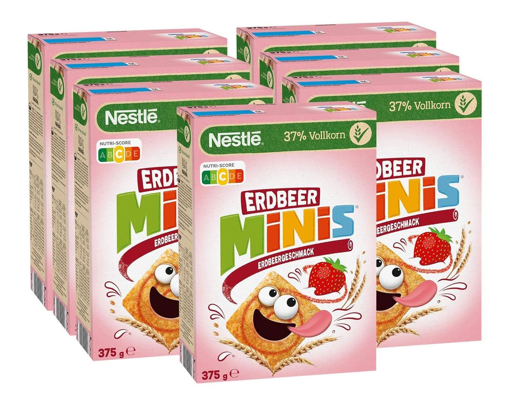 NESTLE Strawberry Minis, céréales au goût de fraise et farine complète, coffret 7 x 375 grammes Céréales Naty Shop