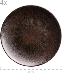 MÄSER Service de table 12 pièces en bronze métallisé pour 4 personnes avec vernis élégant et brillant, ensemble d'assiettes à dîner, assiette à dîner et assiette à dessert en céramique de haute qualité, grès, marron