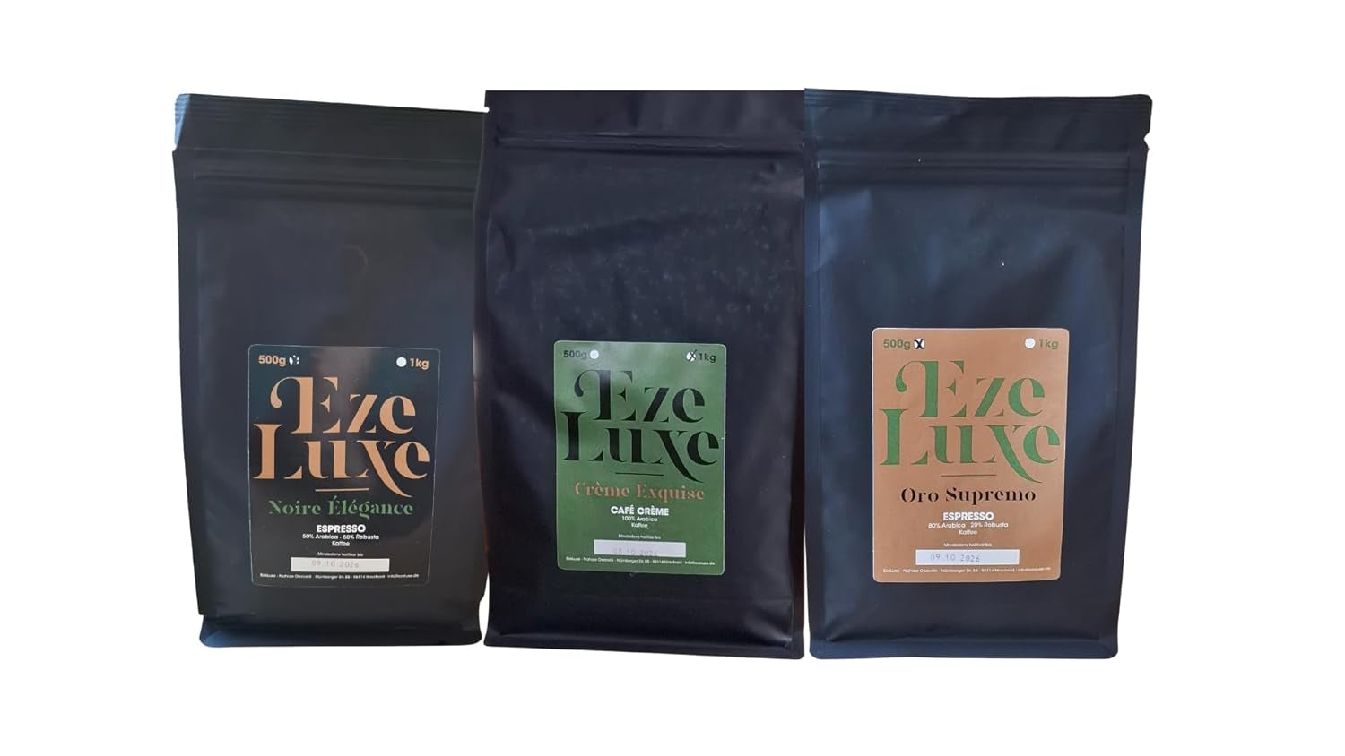 Café Espresso Noire Elégance 1kg - 50% Arabica et 50% Robusta/Brésil et Inde - torréfaction moyenne, fort et crémeux, chocolat noir - intensité 8 - machine à expresso offerte