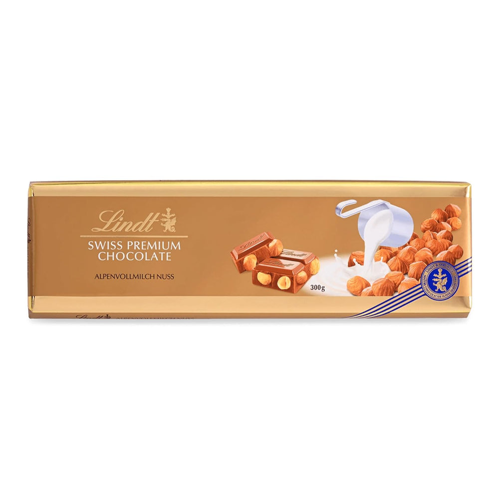 Chocolat Lindt | Chocolat au lait et aux noix | 300g | Le meilleur chocolat au lait aux noix entières | Barre de chocolat