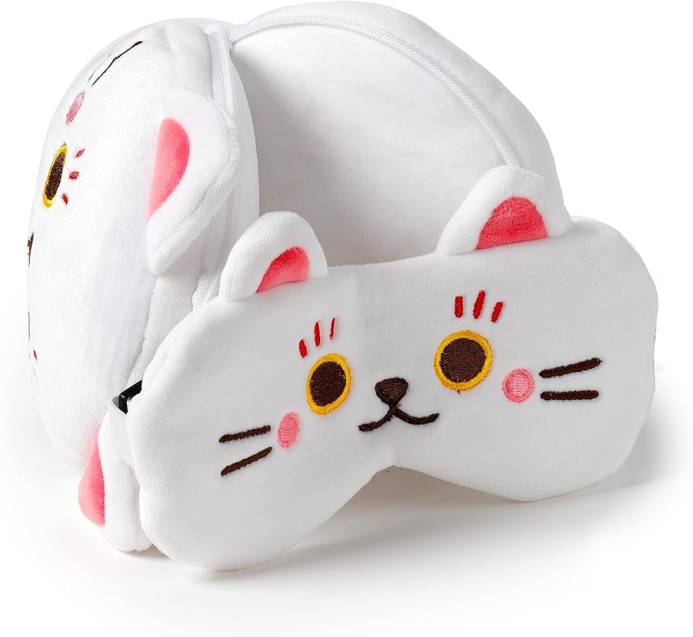 Oreiller de voyage avec masque Relaxeazzz - Porte-bonheur chat Maneki Neko Oreillers de voyage Naty Shop