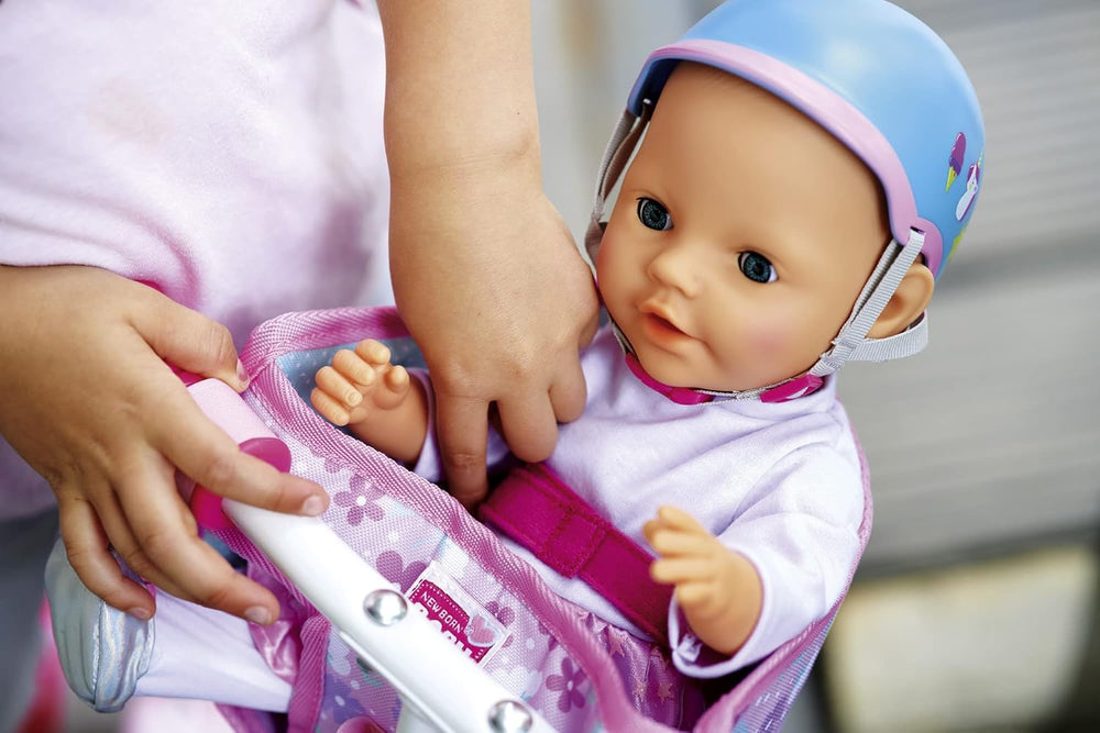 Simba 105560018 - Siège de vélo nouveau-né avec ceinture, accessoire de poupée, siège en tissu, ceinture de sécurité, guidon Velcro, pour poupées de 30 à 43 cm, à partir de 3 ans