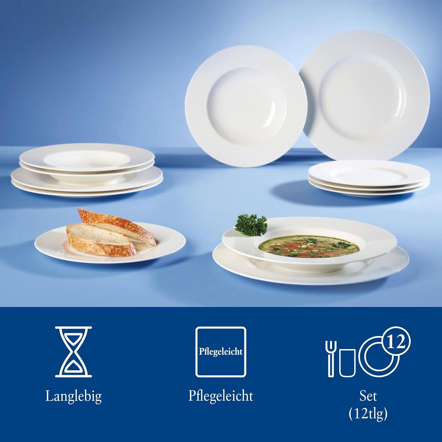 Villeroy & Boch Wonderful World Service de table 12 pièces, passe au lave-vaisselle et au micro-ondes, blanc, assiettes, vaisselle, porcelaine, assiettes plates, service de table moderne, porcelaine premium