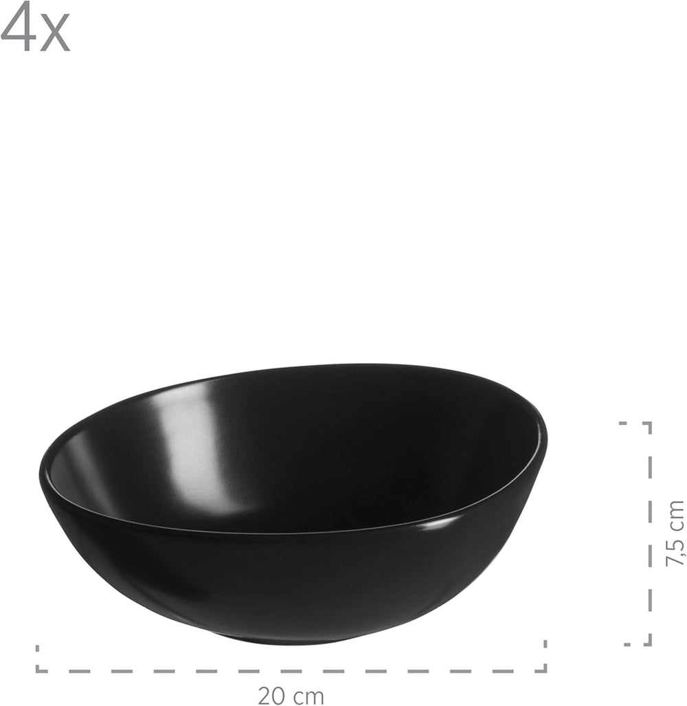 MÄSER 931730 Série Glendale, Service à vaisselle pour 4 personnes en forme asymétrique moderne, Service combiné à 16 pièces en Seidenmattem Schwarz, Steinzeug Services de table Naty Shop