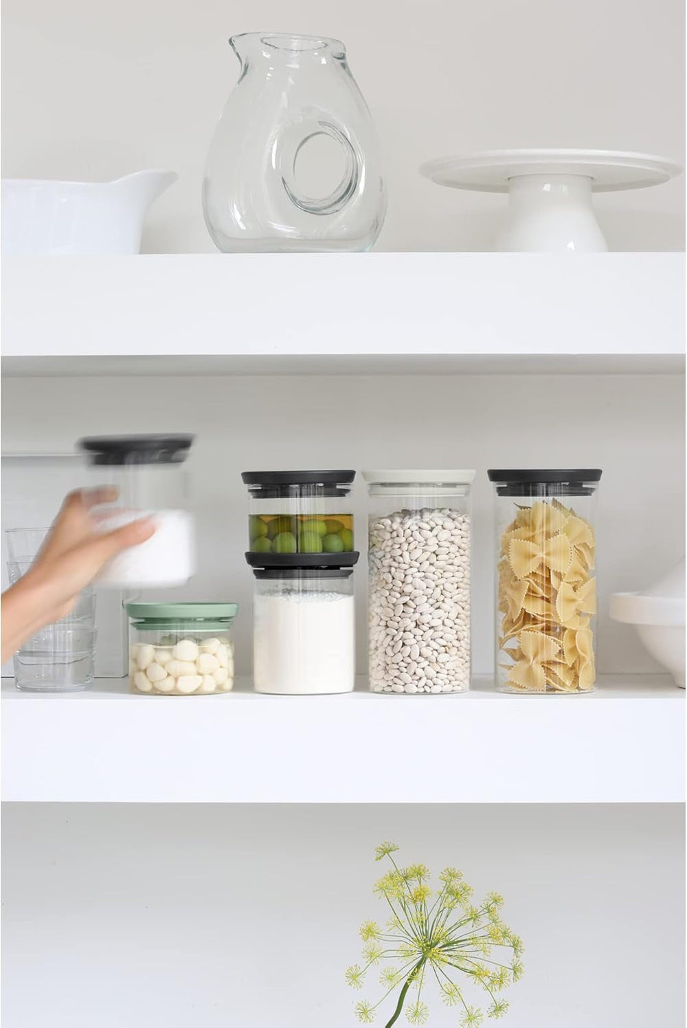 Brabantia - Récipient en verre empilable avec couvercle - Lot de 3 - Conservation des aliments - Garde les aliments frais plus longtemps - Joint en silicone - Passe au lave-vaisselle - Gris foncé/Gris clair/Vert jade - Boîtes de conservation alimentaire 0,3L/0,6L/1,1L Naty Shop