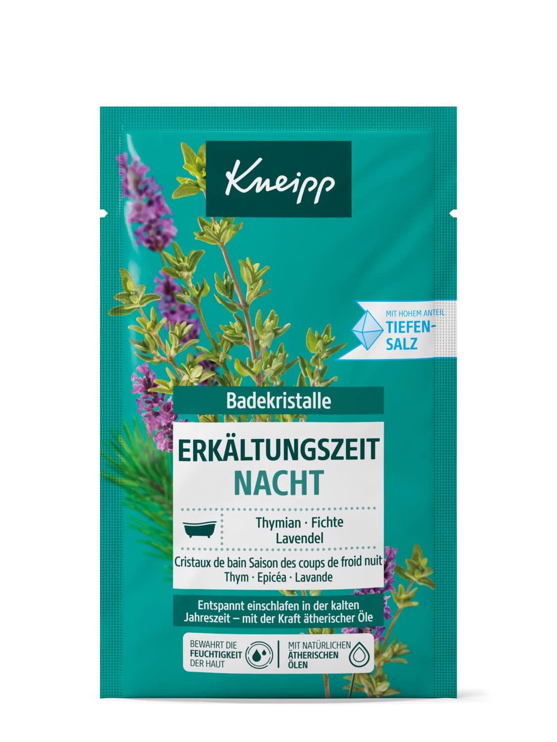 Kneipp Sels de bain naturels des salines de Luisenhall aux huiles essentielles de lavande, de thym et d'épicéa - Détendu pour dormir pendant les saisons froides - 60 grammes Douche et bain Naty Shop