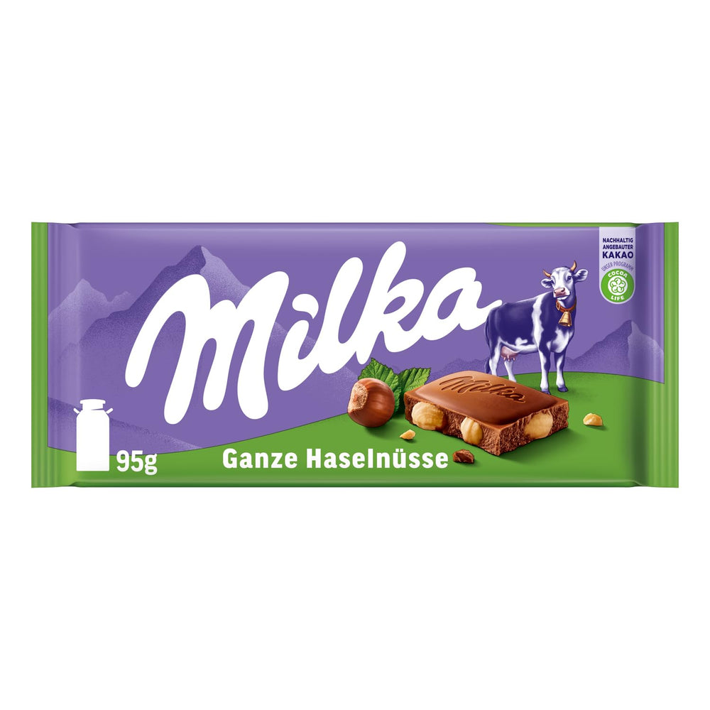 Milka Chocolat au lait alpin aux noisettes entières - Chocolat aux noix croquantes - 17 x 95g