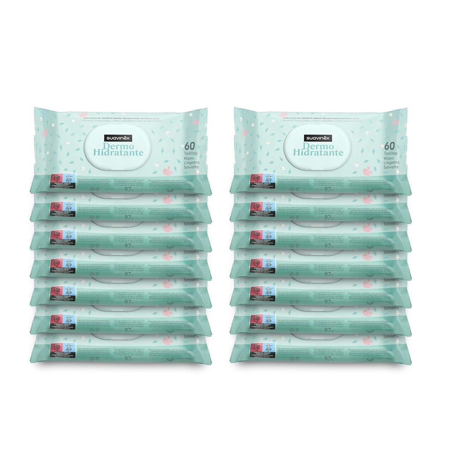 Suavinex 14 Pack de 60 lingettes humides pour bébé (840 lingettes au total), hydratantes, adaptées aux peaux atopiques, 95% d'ingrédients naturels