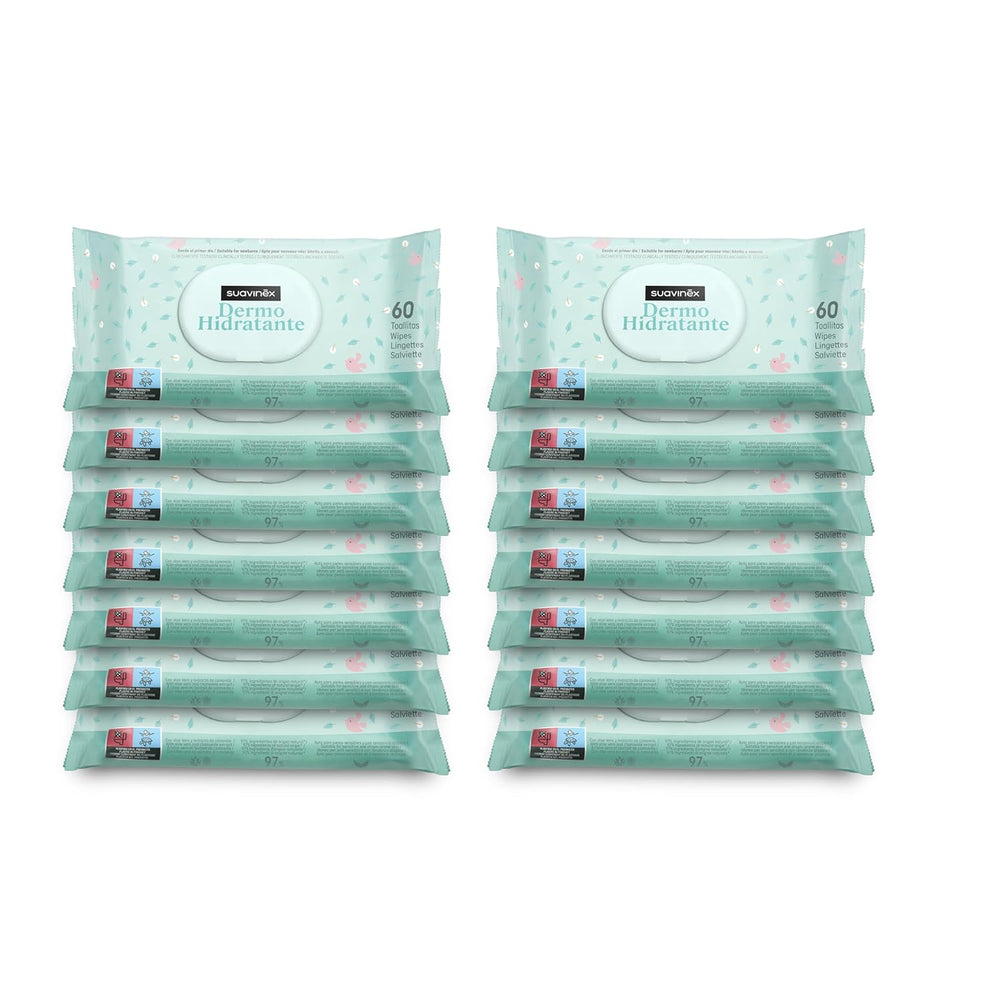 Suavinex 14 Pack de 60 lingettes humides pour bébé (840 lingettes au total), hydratantes, adaptées aux peaux atopiques, 95% d'ingrédients naturels