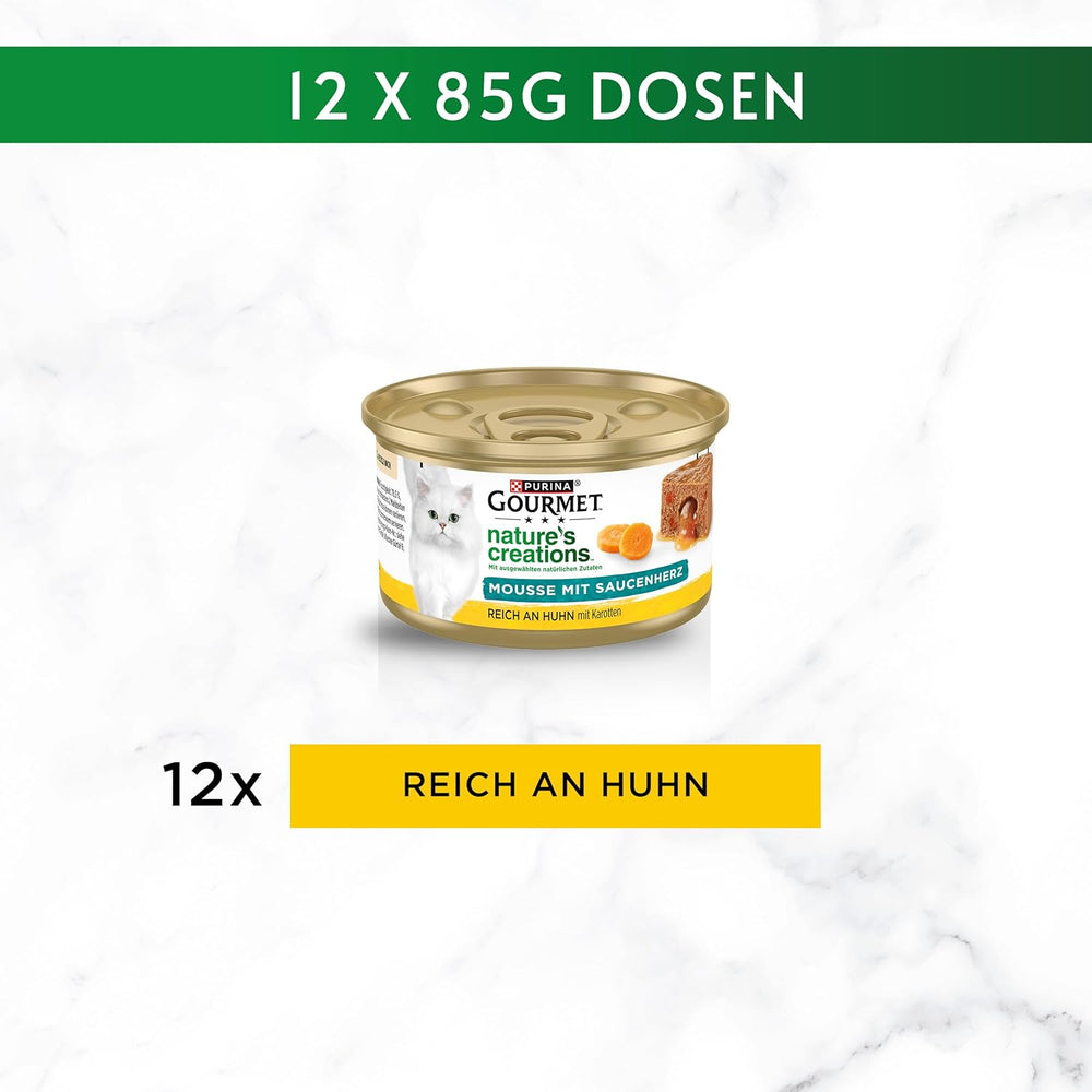 Gourmet Nature's Creations Heart Sauce Mousse Nourriture humide pour chat, riche en poulet, paquet de 12 (12 x 85 g)