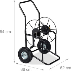 Dévidoir Relaxdays, enrouleur de tuyau mobile, raccord 1/2" et 3/4", tuyau jusqu'à 80 m, 2 roues, métal, noir