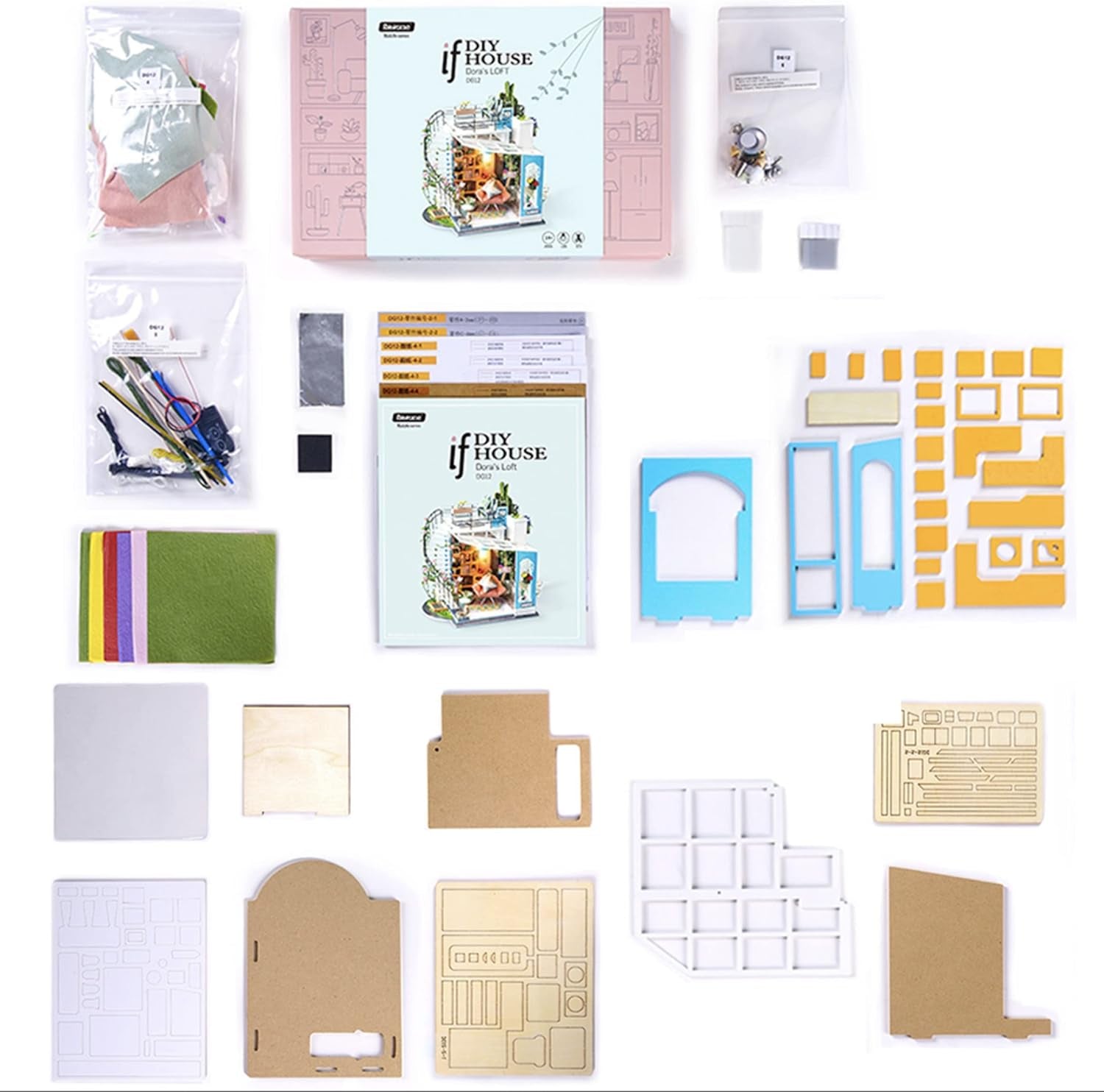 Robotime DG12 Rolife Dora'S Loft Maison de poupée miniature en bois, métal, tissu et carton, taille : 23 x 16 x 26 cm, 248 pièces Maisons de poupées Naty Shop