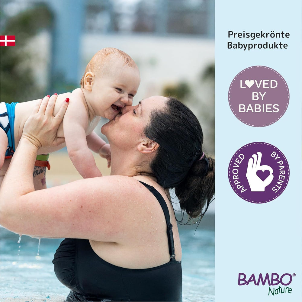 Couches de bain Bambo Nature Baby, taille S (7-12 kg), 12 couches | Couches de bain jetables Secure Fit | Confort imperméable pendant les jeux aquatiques