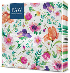 PAW - Serviettes 3 Plis (33 X 33 Cm) I 20 Pièces I Parfaites pour les Anniversaires, Fêtes, Mariages, Communions et Fêtes I Décorations de Table Serviettes en Papier Colorées - Fleurs Colorées Flore I Composition Florale