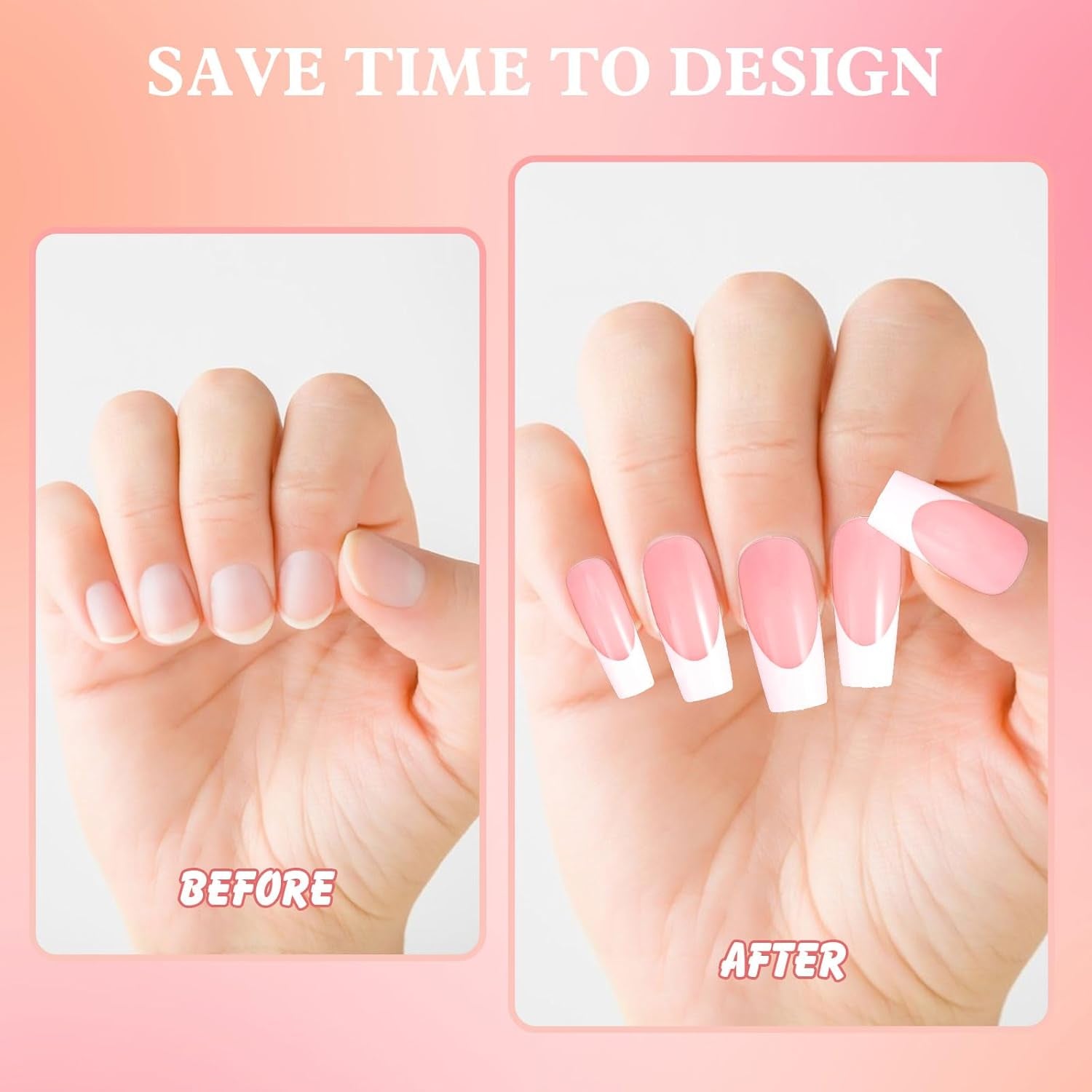 360pcs Ongles Artificiels Ongles Français Moyen Rectangle Faux Ongles Faux Ongles Naturels DIY Faux Ongles Conseils avec Lime à Ongles Presser sur Faux Ongles pour Dames et Femmes