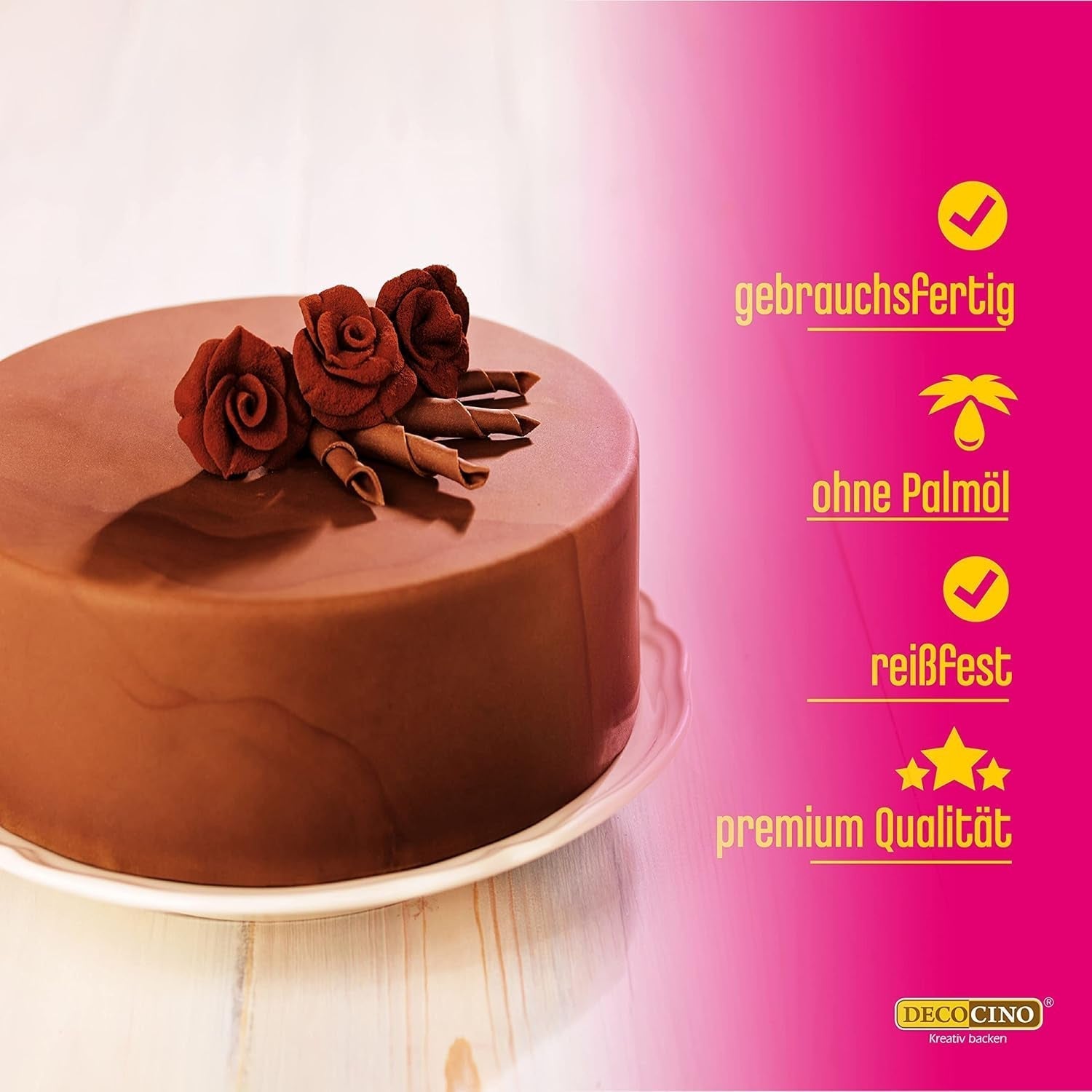 DECOCINO Fondant Schoko – 250 g – Idéal pour verzieren von Kuchen, torten, cupcakes – Palmölfrei & Vegan Glaçage et décoration Naty Shop