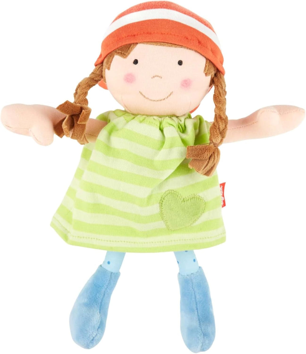 SIGIKID 39651 Puppe Brenda Bilipup, Stoffpuppe mit Kleidchen zum An- und Ausziehen, Kuschelpuppe, Einschlafhilfe, spielen, schmusen, für Babys & Kinder ab 6 Monaten, Blau 24 cm