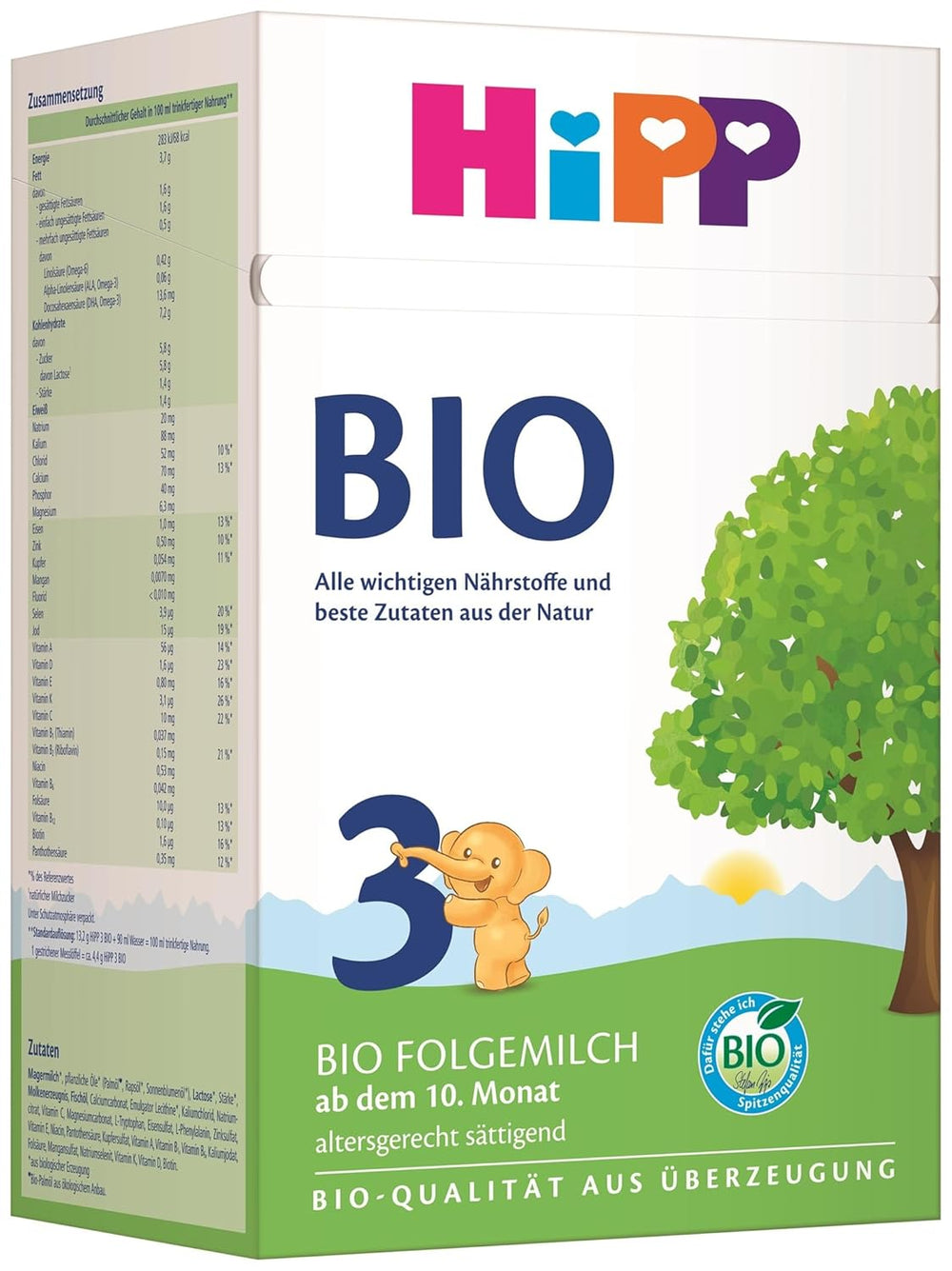 HiPP 3 Lait de suite Bio (4 x 600g) - après 10 mois, avec Oméga-3 (DHA, ALA), Calcium, Vitamine D, de la meilleure qualité biologique