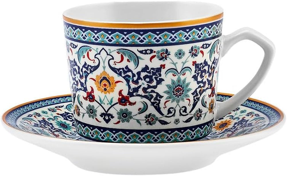 KARACA Beylerbeyi - Ensemble de 12 tasses à café turques, 6 tasses à expresso en porcelaine avec soucoupes, ensemble de tasses à expresso de 80 ml, design traditionnel - Bleu