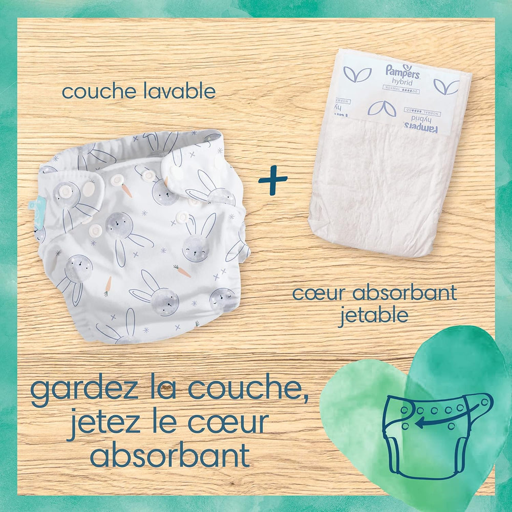 Pampers - Pack de démarrage Harmony Hybrid, 3 couches lavables + 25 couches supérieures jetables - 1 paquet
