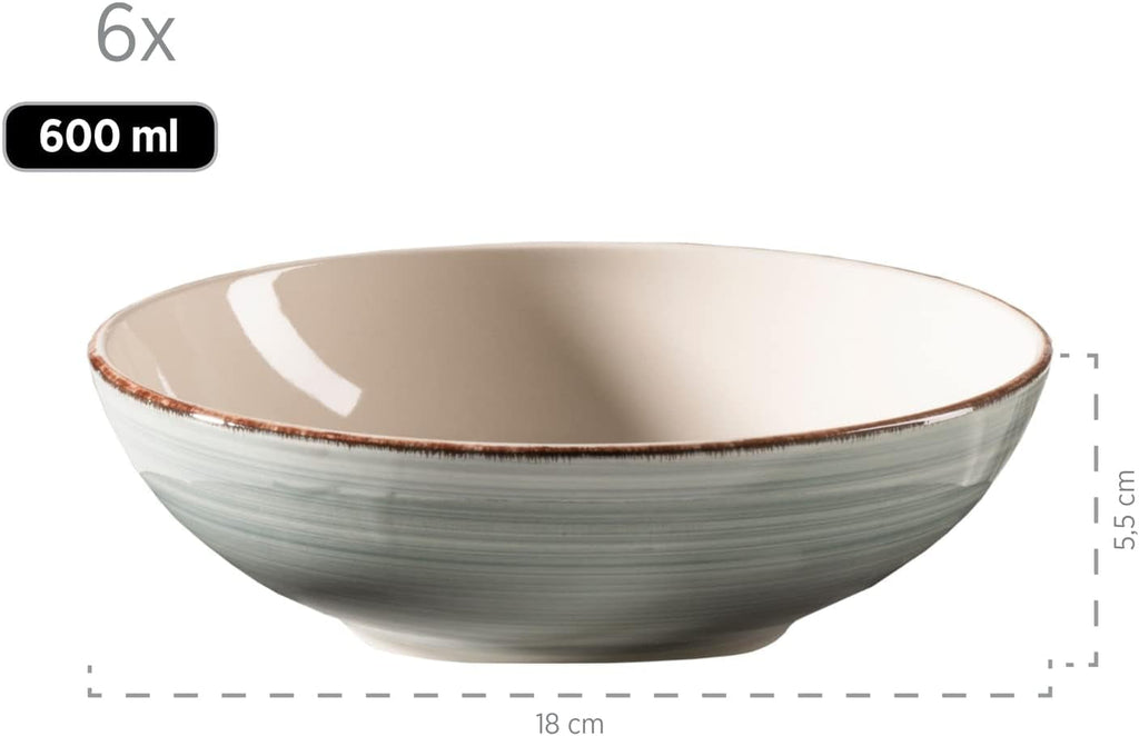 MÄSER 931875 Bel Tempo II, Teller-Set Für 6 Personen Im Modernen Vintage Look, 18-Teiliges Tafelservice, Handbemaltes Keramik-Geschirr Service, Steingut, Rauchblau Seturi vesela masa Naty Shop